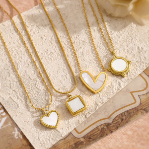 Colliers Pendentifs Pour Femmes En Forme De Cœur Simple, En Acier Inoxydable Étanche, Couleur Or Et Coquillage h5 Image4