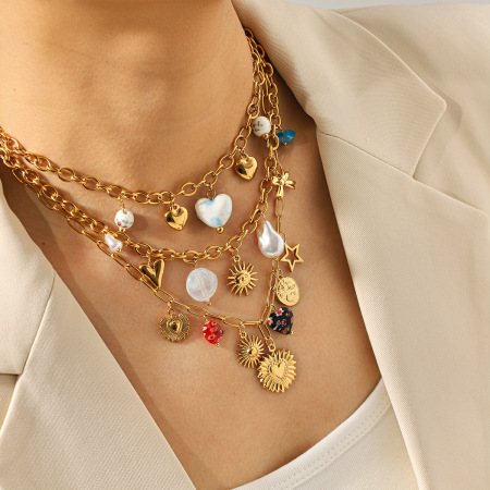 Colliers pendentifs pour femmes en acier inoxydable étanche, couleur or, avec nœud papillon et cœur 2