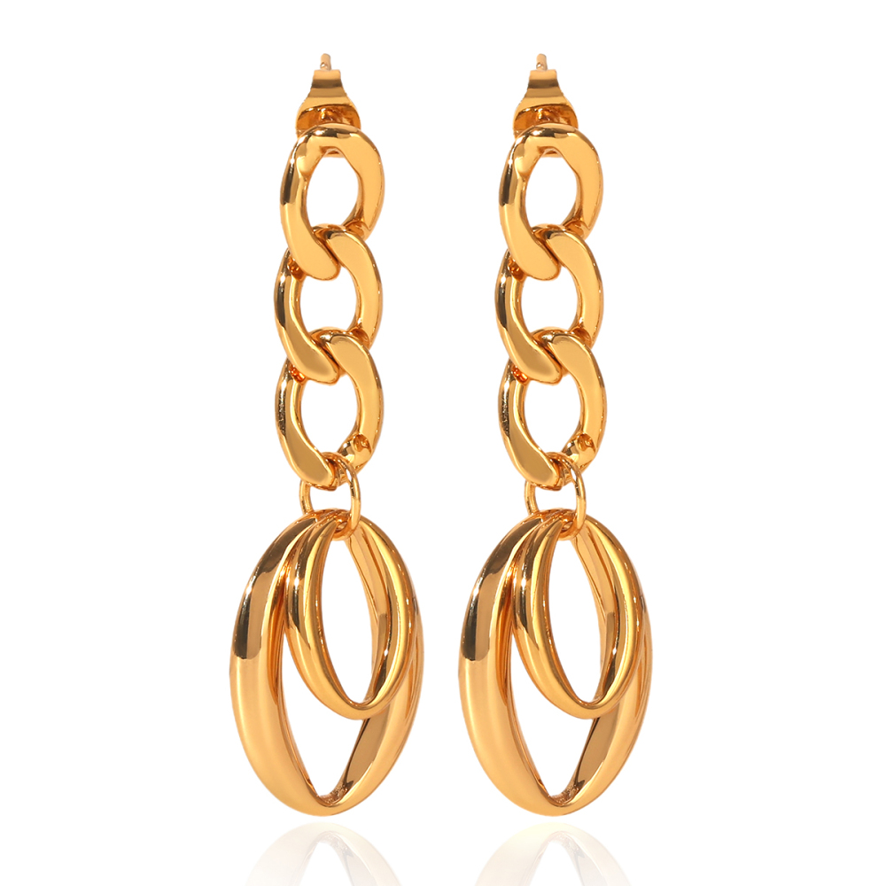 Boucles D'Oreilles Pendantes Pour Femmes Simple Series Daily Circle En Acier Inoxydable Étanche Couleur Or 