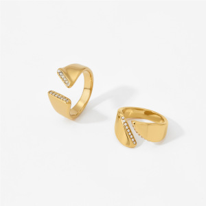 Bagues Tendance En Acier Inoxydable Doré, Imperméables, De Forme Géométrique Simple Et Ornées De Strass h5 Image5