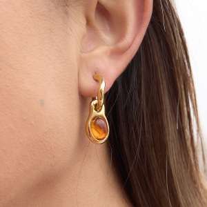 Boucles D'Oreilles Pendantes Rétro En Résine Dorée Pour Femmes h5 Image5
