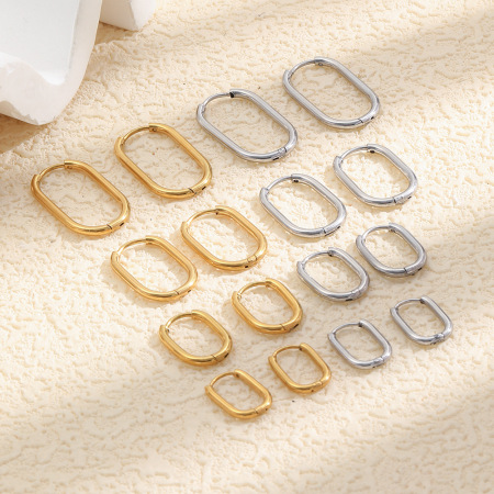 Boucles d'oreilles créoles simples en acier inoxydable étanche couleur or pour femmes