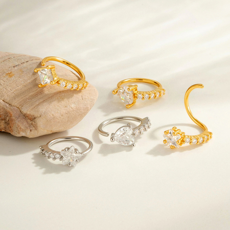Piercing de nez pour femme, forme simple cœur, étoile et rectangle, couleur cuivre doré, zircon. 2