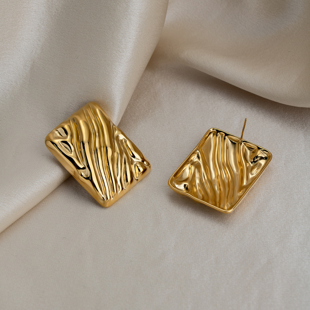 Boucles D'Oreilles Puces Rectangulaires Simple Series Daily En Acier Inoxydable Étanche Couleur Or Pour Femmes Image3