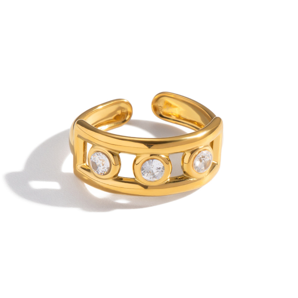 Bagues Minimalistes En Acier Inoxydable Étanche Couleur Or Avec Zircon, Collection Simple Series Daily Lines Image5