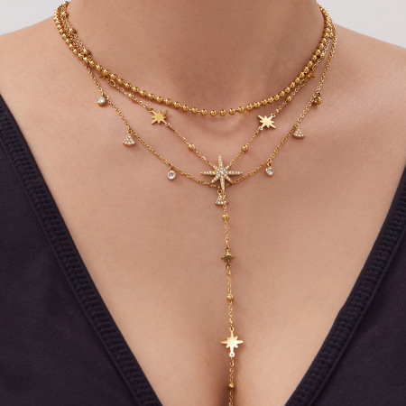 Colliers pendentifs pour femmes en acier inoxydable couleur or Shining Sun 2