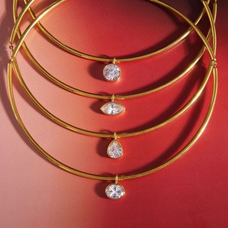 Colliers pendentifs pour femmes en acier inoxydable, étanches, couleur or, avec zircon et motif goutte simple