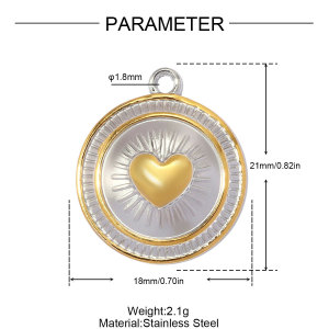 Pendentifs Pour Femmes En Forme De Cœur, Rond Et Étanche, En Acier Inoxydable, Couleur Or, De La Série Classique À Faire Soi-Même h5
