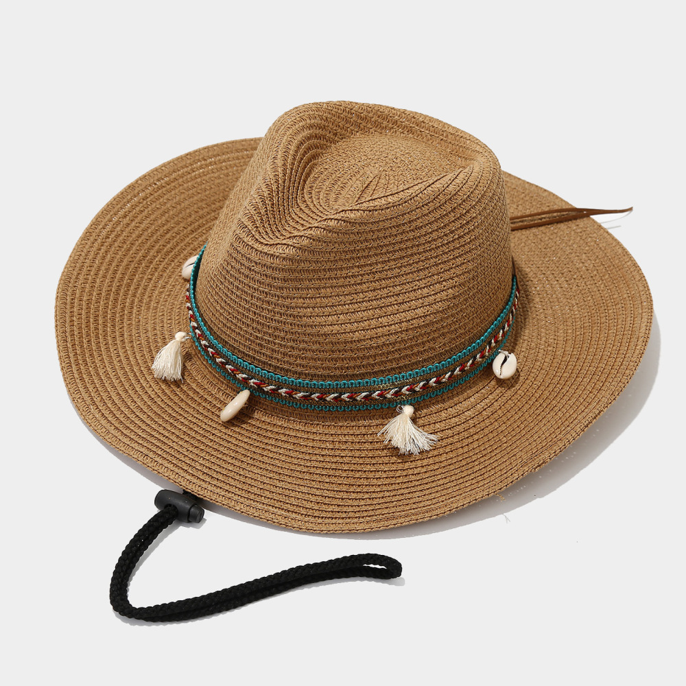 Chapeaux De Paille Unis Style Bohème Pour Femmes h5Image3