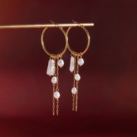 Boucles d'oreilles pendantes élégantes et luxueuses à pompons, en acier inoxydable imperméable, couleur or, pour femme.