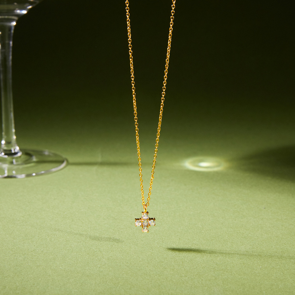 Ensembles De Colliers Pour Femmes En Acier Inoxydable Imperméable, Forme De Goutte Et Croix, Couleur Or, Zircon. Image4
