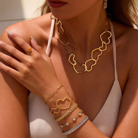 Bracelet chaîne Sweet Heart en acier inoxydable étanche couleur or avec zircon pour femme