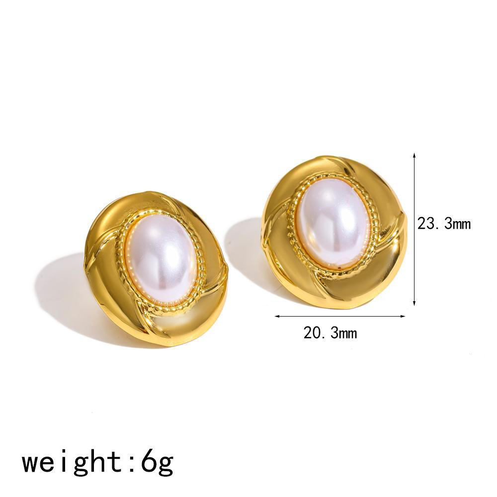 Boucles D'Oreilles Puces Rétro En Acier Inoxydable Étanche Couleur Or Avec Perles Artificielles Pour Femmes 
