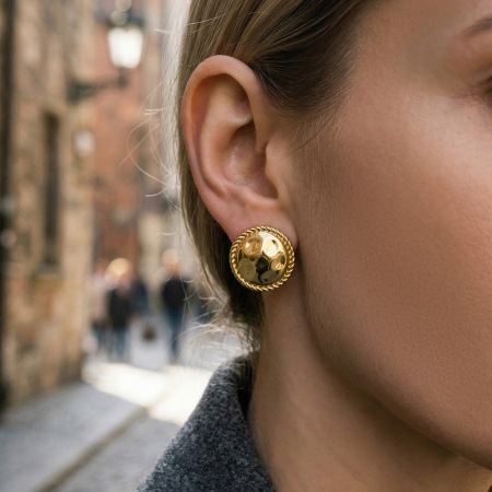 Boucles d'oreilles puces pour femmes, en acier inoxydable, couleur or, à filetage simple et étanche 2