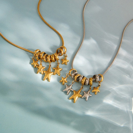 Colliers pendentifs pour femmes en acier inoxydable étanche, motif étoile simple et multicolore