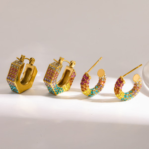 Boucles D'Oreilles Créoles Élégantes Et Luxueuses Pour Femmes, En Acier Inoxydable Doré, De Forme Géométrique Et Imperméables. h5 Image2