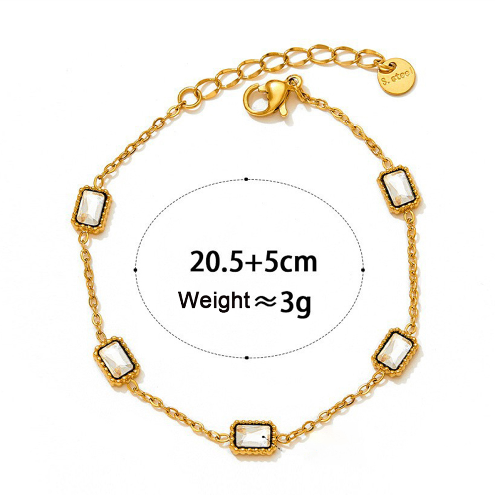 Bracelet De Cheville Rectangulaire Simple En Acier Inoxydable Étanche Couleur Or Avec Zircon Image5