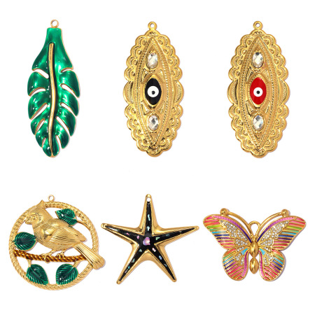 Pendentifs pour femmes de la série Luxueuse DIY, motif animal, étoile et feuille, en acier inoxydable étanche, couleur or