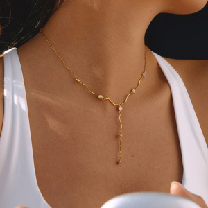 Colliers Pendentifs Pour Femmes En Acier Inoxydable, Couleur Or, Avec Zircon, Lignes Simples Et Étanches h5 Image3