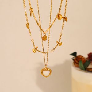 Collier Pendentif Romantique En Forme De Cœur, En Acier Inoxydable Étanche, Couleur Or, Avec Coquillage h5 Image4