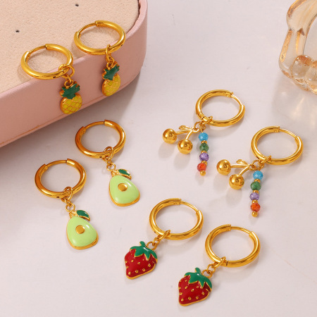 Boucles d'oreilles pendantes pour femmes Simple Series Daily Fruit en acier inoxydable étanche couleur or