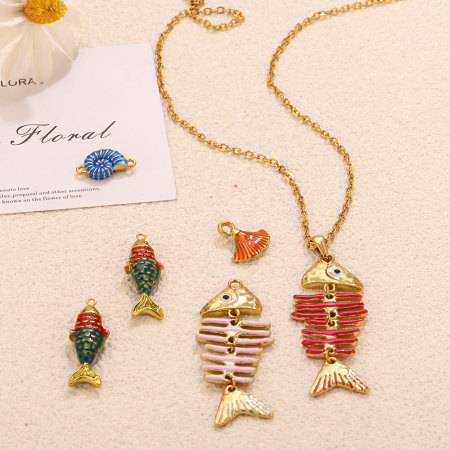 Pendentifs pour femmes de la série Luxueuse DIY Coquillage en acier inoxydable étanche couleur or 2