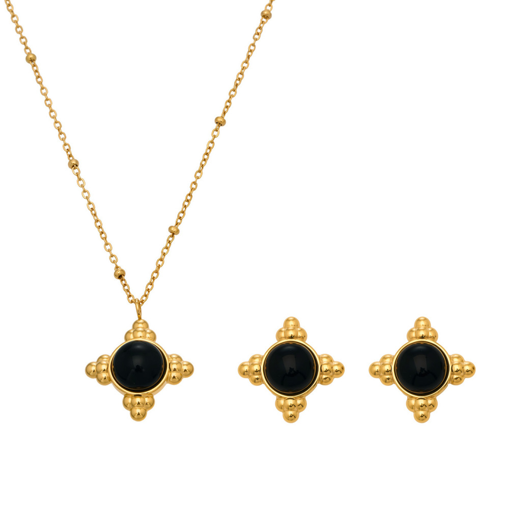 Colliers Pendentifs Rétro En Acier Inoxydable Doré Avec Pierre Naturelle Pour Femmes Image6