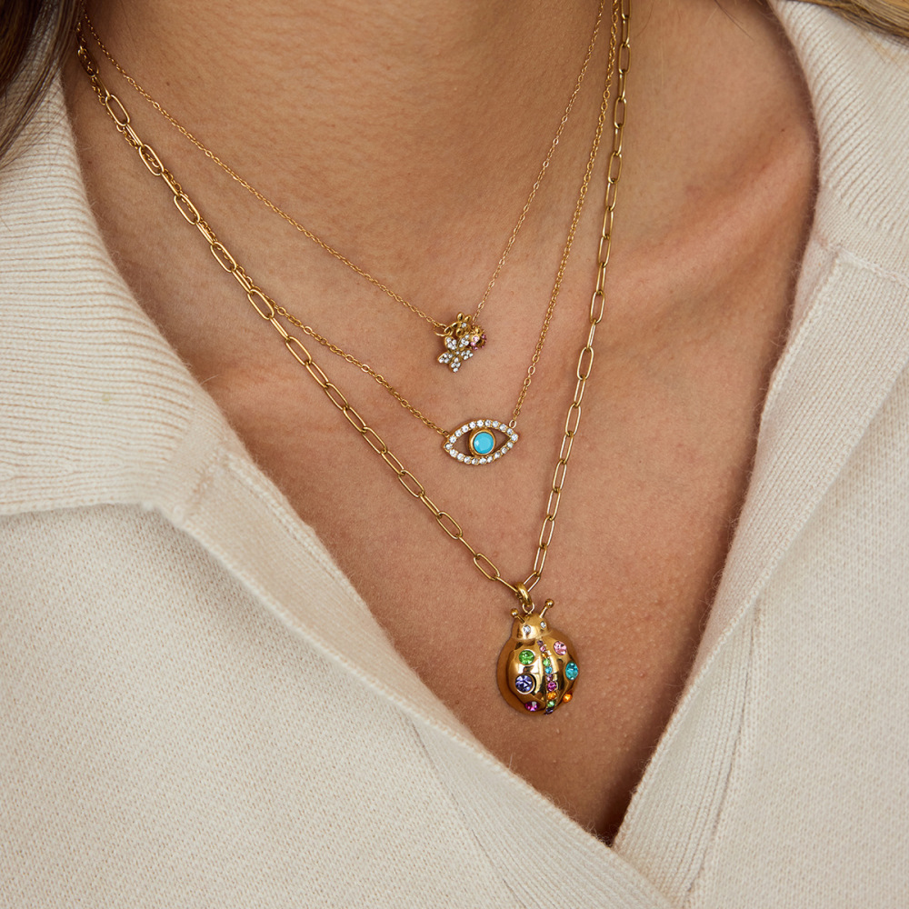 Colliers Pendentifs Pour Femmes En Acier Inoxydable, Couleur Or, Avec Strass, En Forme D'Insectes Mignons h5Image5