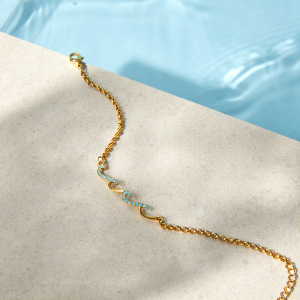 Bracelet À Maillons Pour Femme, Forme Simple Et Irrégulière, En Acier Inoxydable, Couleur Or, Imperméable, Orné De Strass Bleus h5 Image3
