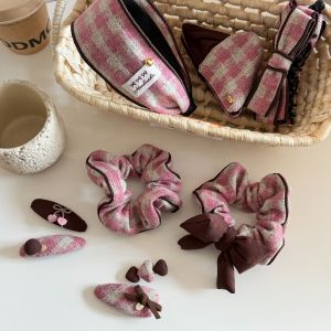 Pinces À Cheveux Pour Femmes En Tissu À Carreaux Doux De La Collection Simple h5 Image2