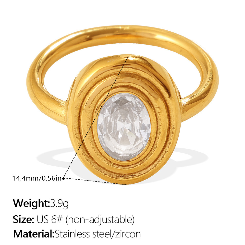 Bague Pour Femme Simple Daily Circle En Acier Inoxydable Étanche Couleur Or Avec Zircon Et Pierre Précieuse 