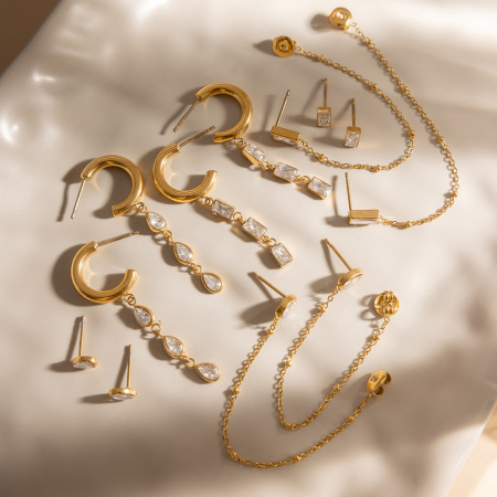Boucles d'oreilles pour femmes en acier inoxydable doré, imperméables et anti-ternissement, ornées de zircon et de pampilles en forme de goutte. 2