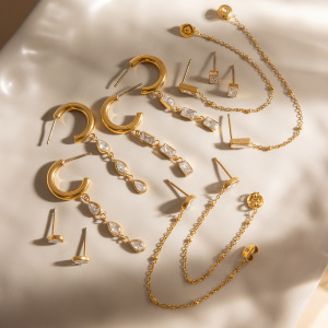 Boucles D'Oreilles Pour Femmes En Acier Inoxydable Doré, Imperméables Et Anti-Ternissement, Ornées De Zircon Et De Pampilles En Forme De Goutte. h5 Image3