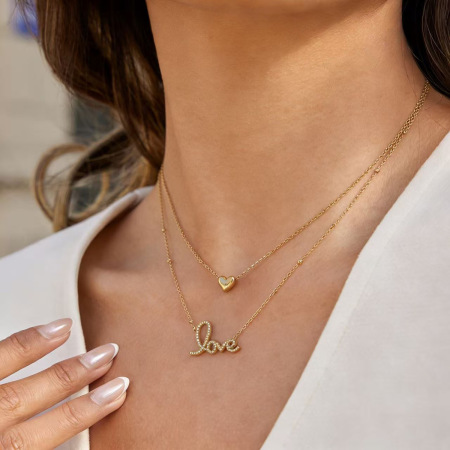 Colliers superposés pour femmes, en acier inoxydable, imperméables, couleur or, avec strass et lettre en forme de cœur.