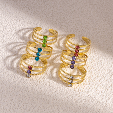 Bagues pour femmes luxueuses et élégantes, de forme géométrique, en acier inoxydable étanche, couleur or, serties de zircon.
