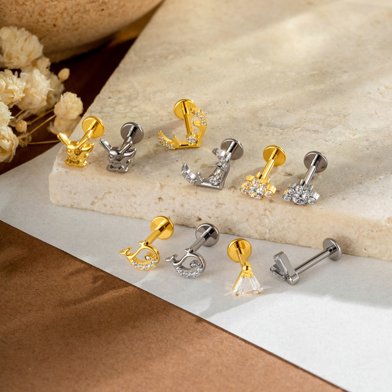 Boucles D'Oreilles Piercing Femme, Luxueuses, Simples Et Irrégulières, En Alliage De Titane Doré Avec Zircon. Image3