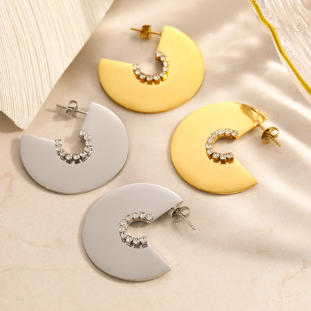Boucles d'oreilles puces pour femmes, en acier inoxydable uni, étanches, couleur or, ornées de strass, collection Luxueuse 2