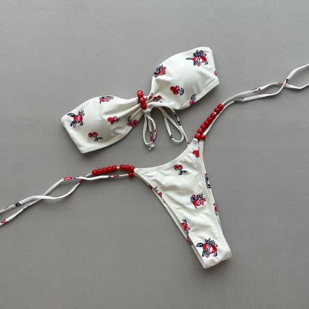 Ensemble bikini en polyester à motif cerises, doux et charmant 2