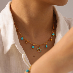 Colliers Pendentifs Pour Femmes Daily Heart Star En Acier Inoxydable Étanche Couleur Or Avec Pierre Naturelle h5 Image6