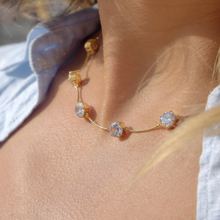 Colliers de perles simples en acier inoxydable étanche couleur or avec zircon pour femmes