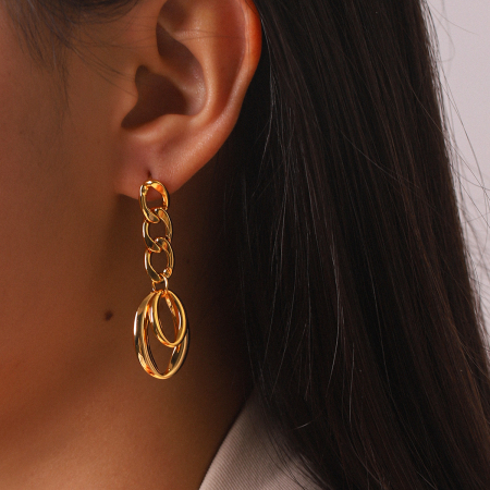 Boucles d'oreilles pendantes pour femmes Simple Series Daily Circle en acier inoxydable étanche couleur or