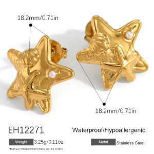 Boucles D'Oreilles Puces Pour Femmes, Élégantes, En Forme D'Étoile De Mer, En Acier Inoxydable Étanche, Couleur Or, De La Série Simple. h5