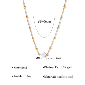 Colliers Pendentifs Romantiques Et Décontractés Pour Femmes, En Acier Inoxydable, Étanches, Couleur Or, Avec Perles De Pierre Naturelle Et Lettres. h5 