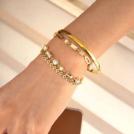 Bracelets pour femmes en acier inoxydable étanche, couleur or, avec zircon et perles