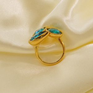 Bague Pour Femme En Acier Inoxydable Doré, Étanche, Avec Zircon Et Forme Géométrique En Goutte Luxueuse. h5 Image4
