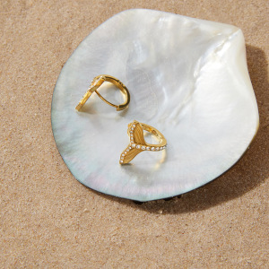 Boucles D'Oreilles Créoles Pour Femmes, En Acier Inoxydable Doré, Étanches, En Forme De Queue De Poisson, Ornées De Strass. h5 Image4