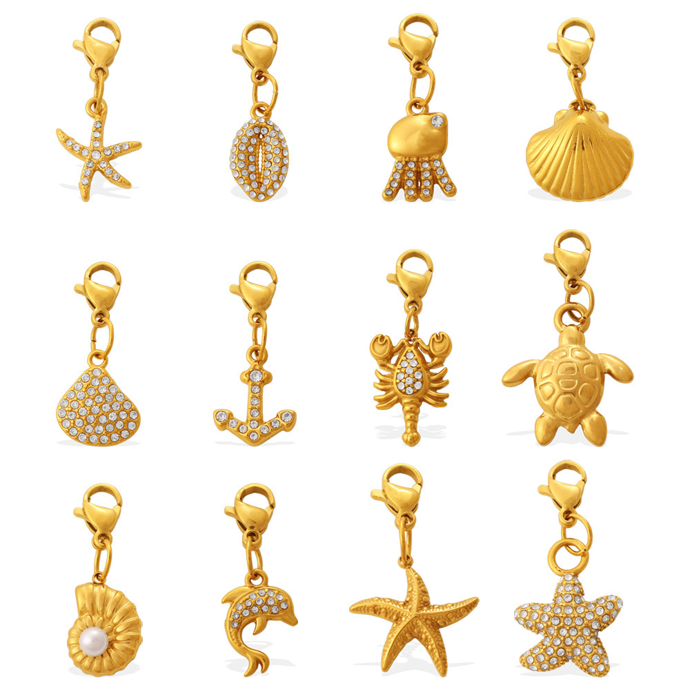 Pendentifs Oceanic En Acier Inoxydable Étanche Couleur Or Avec Strass À Faire Soi-Même h5Image4