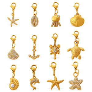 Pendentifs Oceanic En Acier Inoxydable Étanche Couleur Or Avec Strass À Faire Soi-Même h5 Image4