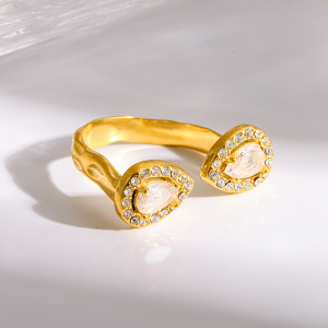 Bagues Élégantes En Acier Inoxydable Doré Avec Zircon, Collection Luxueuse Series Elegant Drople h5 Image3