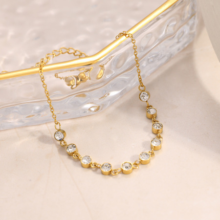 Bracelets à perles simples en acier inoxydable, étanches, couleur or, avec zircon pour femmes 2